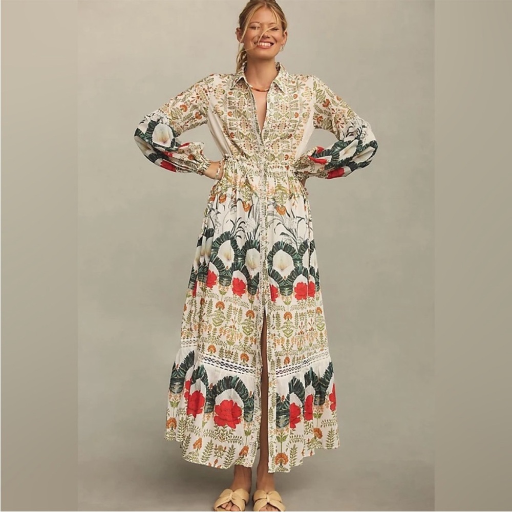 Anthropologie Elenor Printed Button DownMaxi Shirt Dress Small